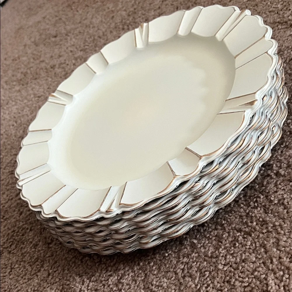 Pier 1 Cream Scalloped Charger Plate with Distressed Gold Trim - Set of 8